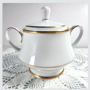 Noritake Heritage Pattern Sugar Bowl with Lid Porcelain 2982 White Gold …